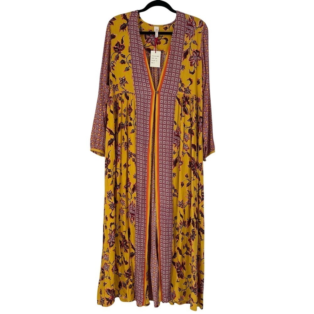Raga Daze In The Sun Maxi Kimono Size‎ S NWT Yellow & Red Long Sleeve